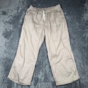 Pact Organic Cotton Wide Leg Cropped Pants Tan Brown Drawstring Womens Large